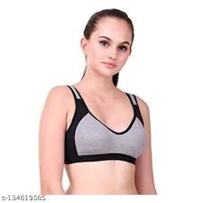 Grey Color Black Color Non Padded Sports Bra For Women Size 28