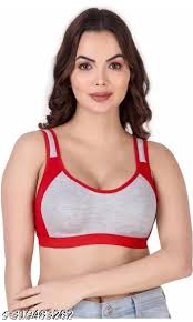 Grey Color Red Color Non Padded Sports Bra For Women Size 28