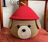 Tamanna MultiPurpose Cute Jute Basket With Lid Storage Basket Red With Beige Colour