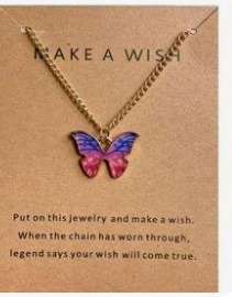WomenS Cute Multicolor Butterfly Make A Wish Necklace Pink And Red