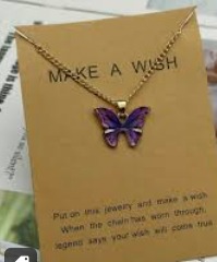 WomenS Cute Multicolor Butterfly Make A Wish Necklace Blue Pink
