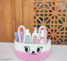 White And Pink Tag Cotton Basket