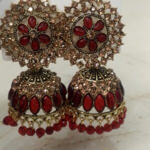 Red Colour Jhumka Earrings For Women