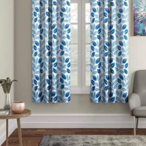 Blue Color Flower Printed Window Curtain Pack Of 2 5 Feet