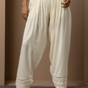 Lakshita Women Pleated Salwar With Lace Work Hem White Color Size M