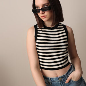 Only Women Horizontal Striped Round Neck Top Black Size Xl