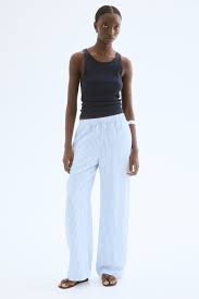 H And M Linen Blend Trousers For Women Blue White Size Xl