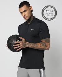 Performax Men Ribbed Regular Fit Polo T Shirt Black Size M