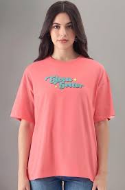 Pink Printed T Shirt For Women Size L