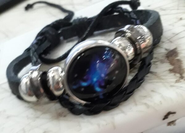 Capricorn Zodiac Sign Spirit Constellation Black Leather Bracelet