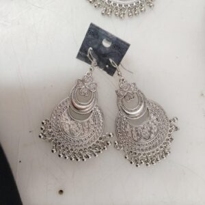 Alloy Silver Color Earrings With Tikka For Women