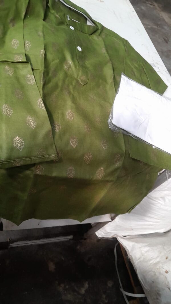 Boys Printed Kurta With Pajama Green White