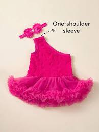 Hopscotch Ruffle Embellished One Shoulder Net Balloon Party Dress Fuchsia Size 80