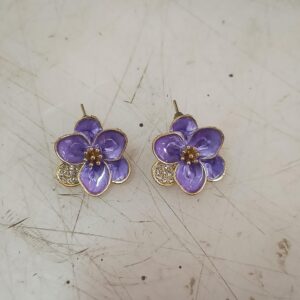 Rhodium Plated Stainless Steel Rhinestone New Drop Oil Camelia Floral Studs
