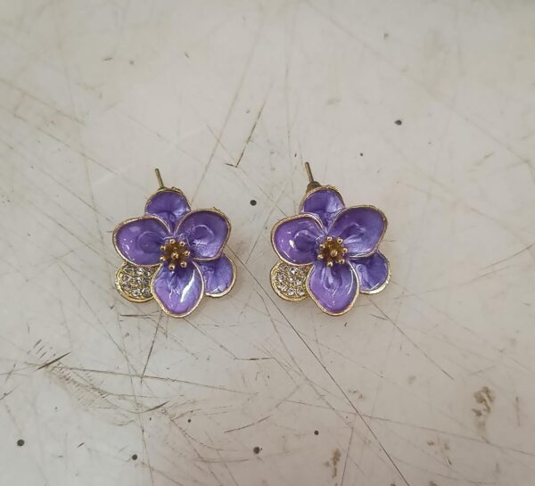 Rhodium Plated Stainless Steel Rhinestone New Drop Oil Camelia Floral Studs