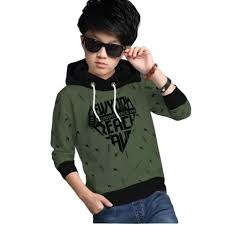 Kids Boys Cotton Blend Typography Printed Hooded Tshirts Green Size S