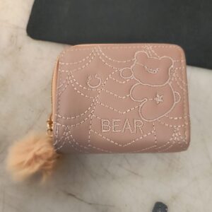 Short Embroidery 2 Pocket Zip Wallets With Credit Card Holder For Women Colour Light Brown