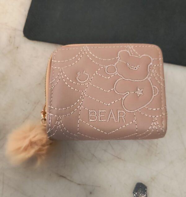 Short Embroidery 2 Pocket Zip Wallets With Credit Card Holder For Women Colour Light Brown