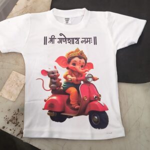 Ganpati Printed T Shirt For Kids Size 20 Colour White
