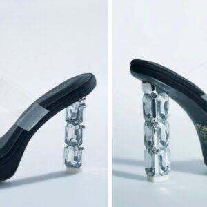 Signature Sole Signature Stone Embellished Sole Open Toe Block Heels Size 35 Black