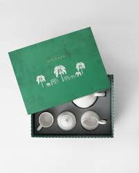 Nicobar Ele Palm Tea Gift Set Material Stoneware Color White