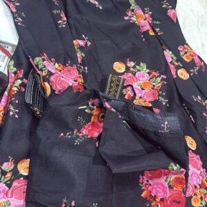 Women Black Color Multicolor Flower Printed Long Kurti With Dupatta Size M