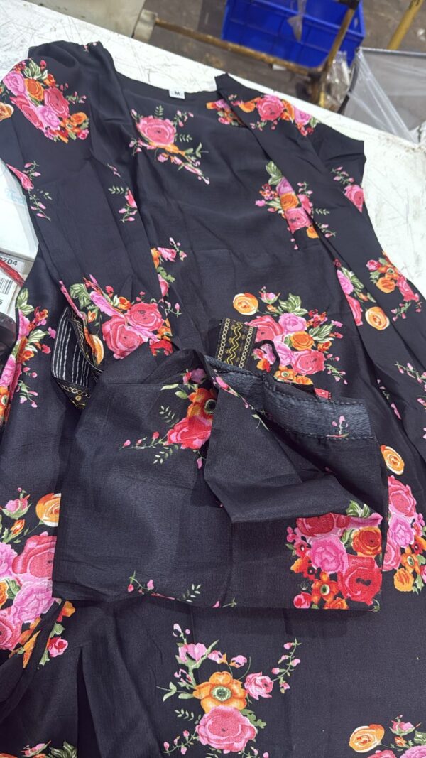 Women Black Color Multicolor Flower Printed Long Kurti With Dupatta Size M