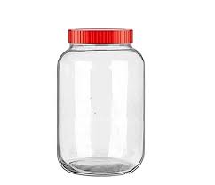 Home Stuffs New Round Cube Glass Jar With Plastic Red Lid For Kitchen Storage 2 Ltr