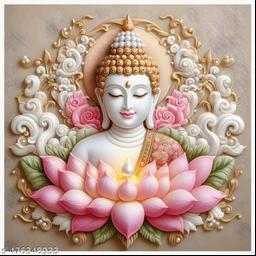 Pink Flower Buddha Wall Poster For Living RoomBedroom Office Size 40Cm X 40Cm