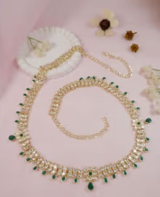 Jewels Gold Plated Green And White Kundan Studded And Beaded Kamar Bandh
