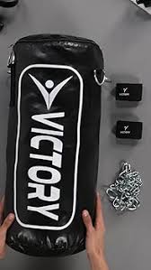 Victory Heavy Synthetic Leather Punching Bag Black Wrap Stainless Steel Hanging Chain