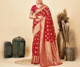 Sudathi Red Banarsi Saree For Women