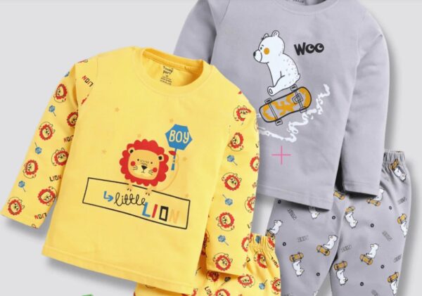 Toonyport Boys Cute Animal Printed Comfy Clothing Combo Of 2 Size 6 To 12 Months