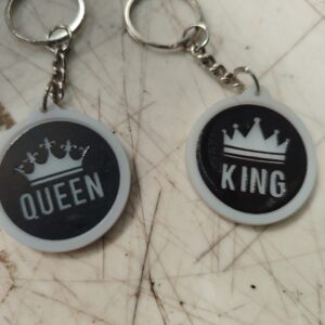 Keychain Round Printed Couple Keychains King Queen Set Of 2