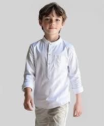 Pine Kids Cotton Woven Full Sleeves Mandarin Collar Solid Shirt White Size 9 To 10 Yr