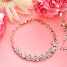 Voylla Sparkling Elegance Hearts Zirconia Rose Gold Plated Bracelet