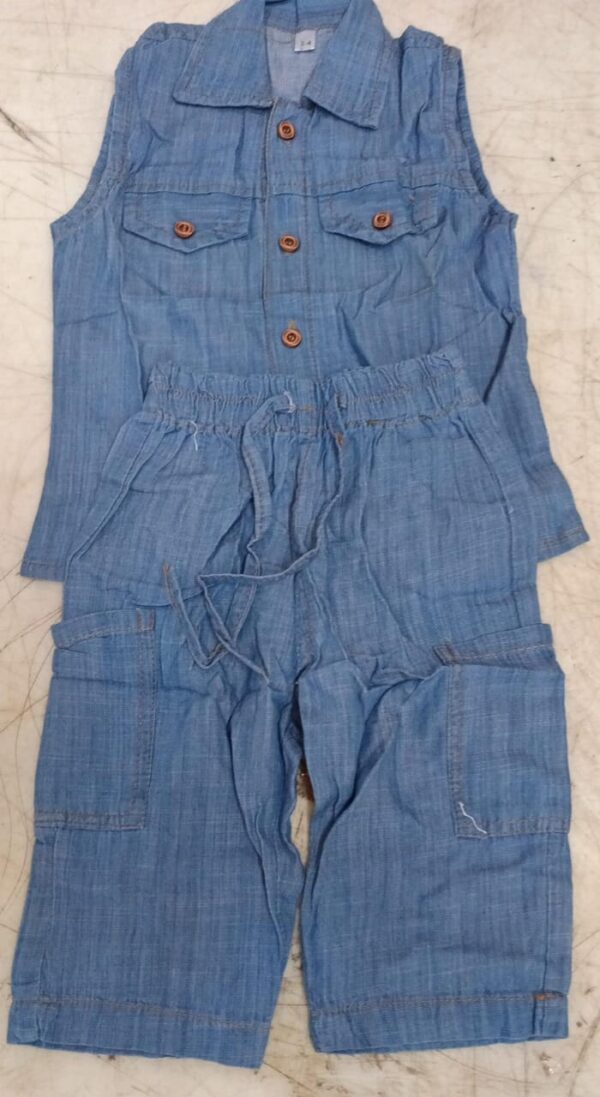 Sleeveless Jeans Shirt Pant For Boys Girls Colour Sky Blue Size 3 To 4 Yrs