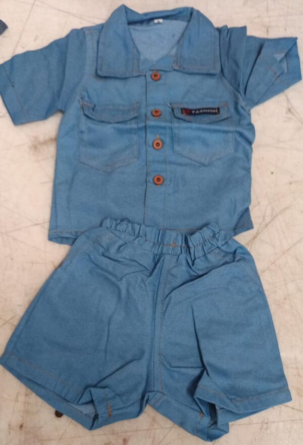 Lightweight Fabric Jeans Shirt Knicker Set For Boys Girls Colour Sky Blue Size 2 To 3 Yrs