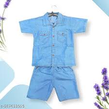 Kids Boy And Girl Half Sleeve Shirts Pant Set Colour Sky Blue Size 0 To 1 Yrs