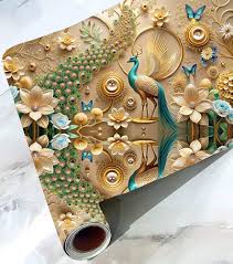 3D Wallpaper Mural Featuring A Golden Peacock Design 3.5Mtr