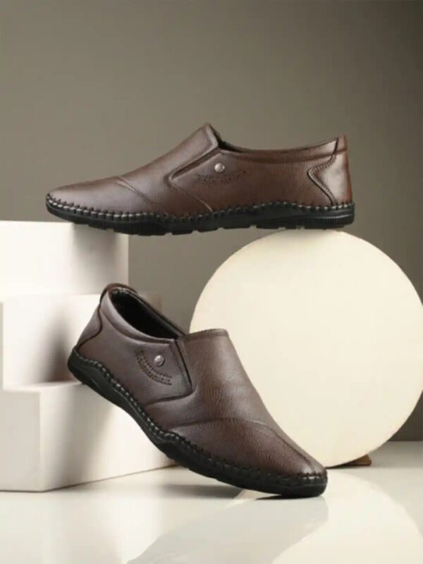 Provogue Chocolate Brown Leather Men Leather Formal Slip Ons For Mens Size 43
