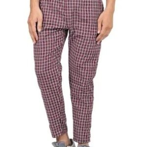 Red Color Cotton Checked Trousers For Men Size Xxl