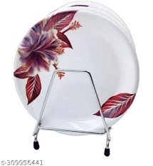 White Plastic Rose Printed Plate 4Pcs