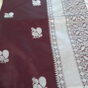 Lavish Banarasi Satin Silk Silver Saree With Rich Heavy Pallu Maroon Color