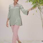 Lakshita Rida Basil Green Embroidered Crinkled Crop Top For Women Size M