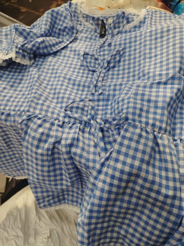 Blue And White Checked Short Frock Top For Women Size L