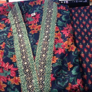 Womens Printed Pure Cotton Kurta With Pajama And Dupatta Set For Blue Size 44