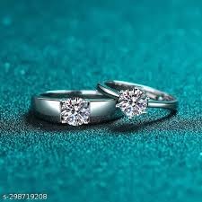 Silver Color Simple Stone Ring For Women Set Of 2