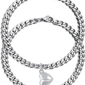 Silver Color Heart Shape Magnet Bracelet Set Of 2