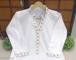White Color Collar Neck Embroidery Kurti For Women Size 34